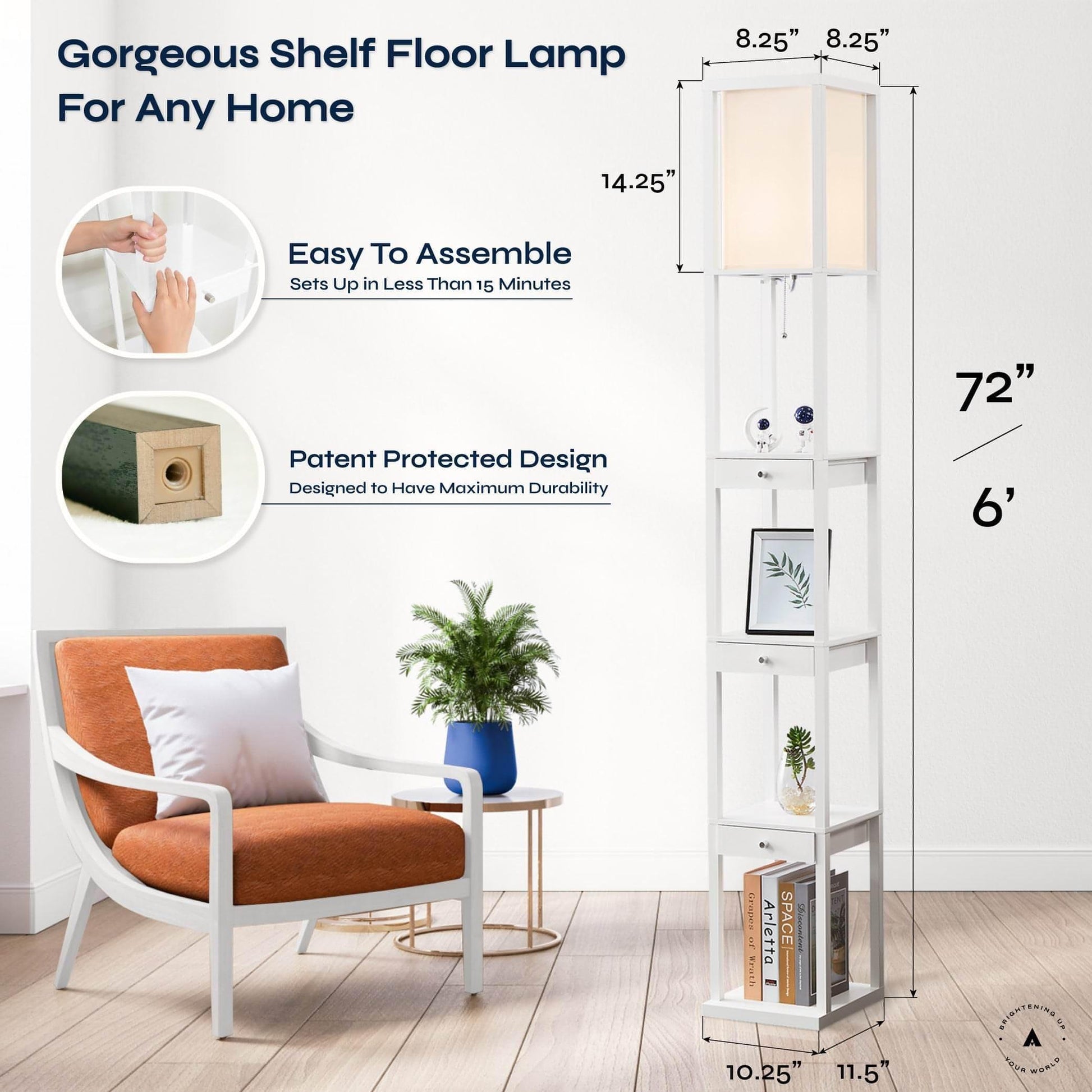 ATAMIN Aaron Classic LED Floor Lamp with Storage Drawers